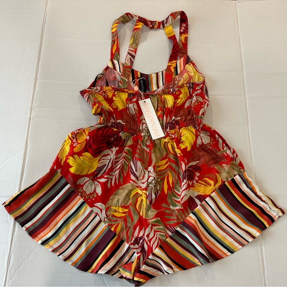 NWT MINKPINK Monsoon Leaves Red Print Romper, Size Small - Picture 2 of 11
